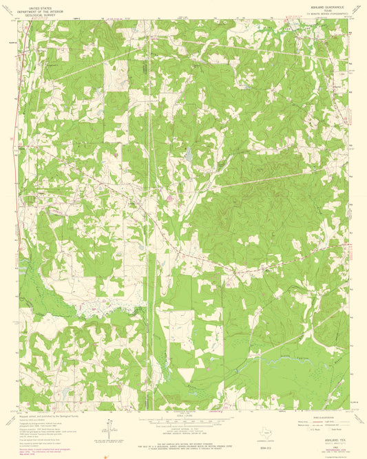 Topographical Map - Ashland Texas Quad - USGS 1962 - 23 x 28.79 - Vintage Wall Art