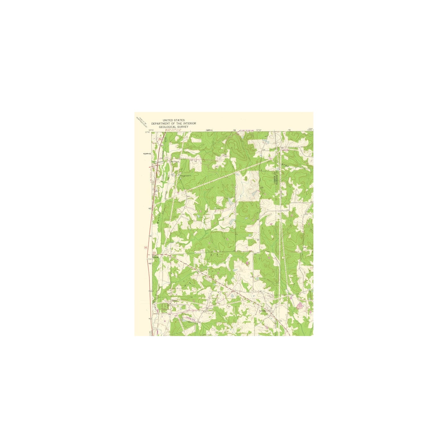 Topographical Map - Ashland Texas Quad - USGS 1962 - 23 x 28.79 - Vintage Wall Art