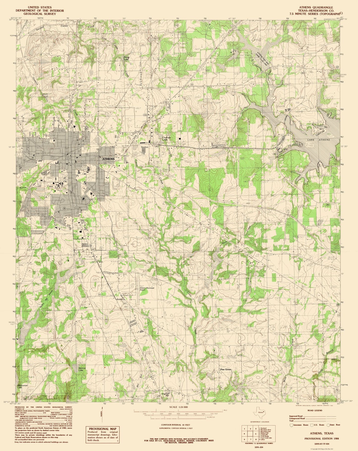 Topographical Map - Athens Texas Quad - USGS 1984 - 23 x 28.95 - Vintage Wall Art