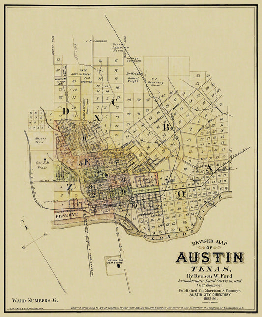 Historic City Map - Austin Texas - Ford 1885 - 23 x 27.81 - Vintage Wall Art