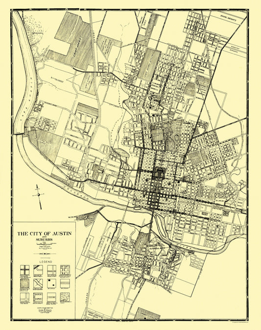 Historic City Map - Austin Suburbs Texas - Penick 1925 - 23 x 29.13 - Vintage Wall Art