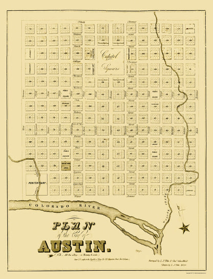 Historic City Map - Austin Texas - Pilie 1839 - 23 x 30.01 - Vintage Wall Art