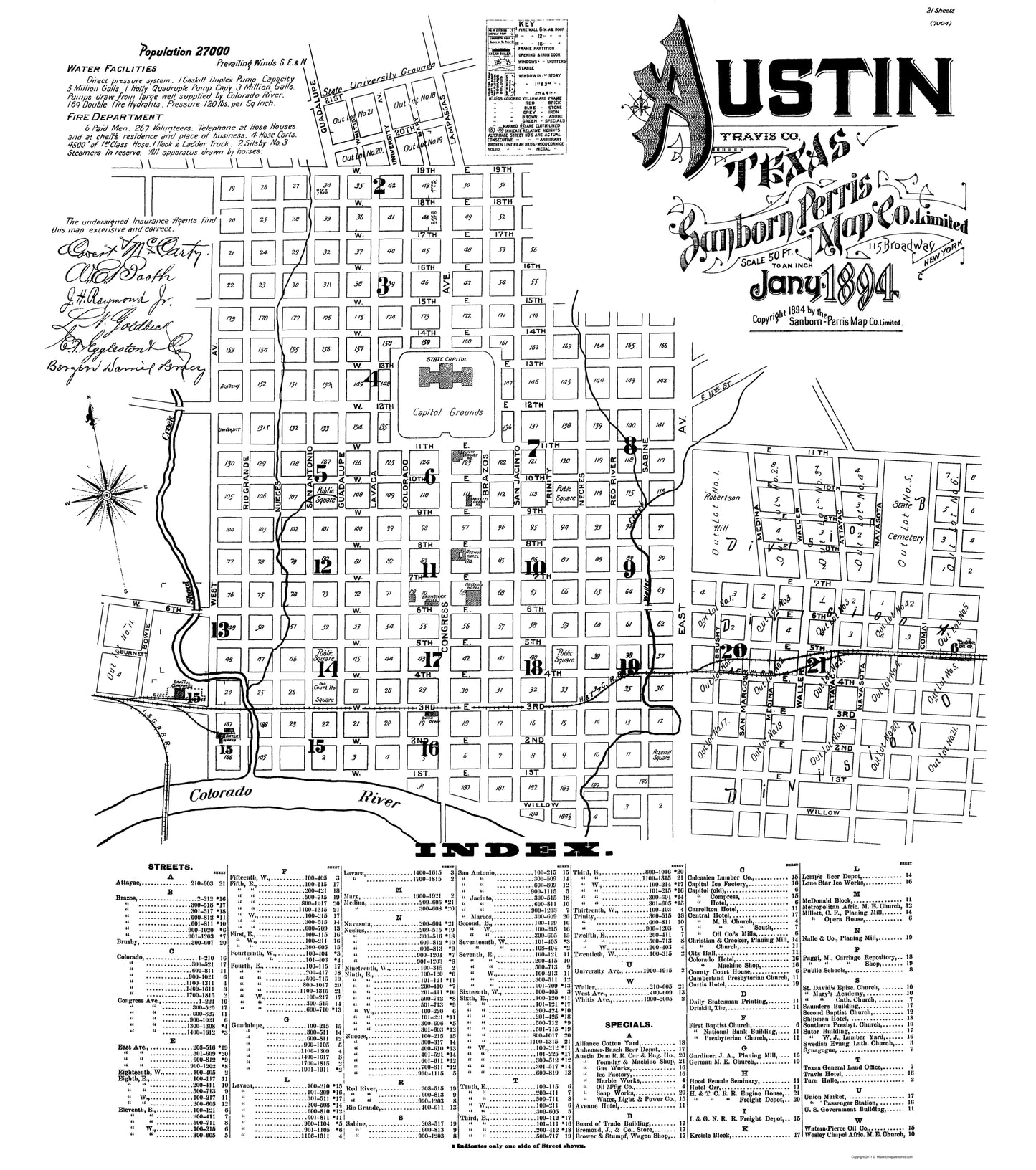 Historic City Map - Austin Texas - Sanborn 1894 - 23 x 25.98 - Vintage Wall Art