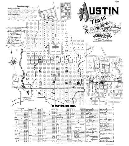 Historic City Map - Austin Texas - Sanborn 1894 - 23 x 25.98 - Vintage Wall Art