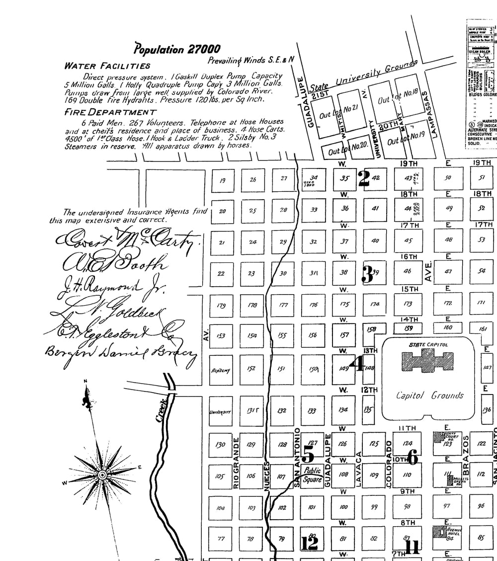 Historic City Map - Austin Texas - Sanborn 1894 - 23 x 25.98 - Vintage Wall Art