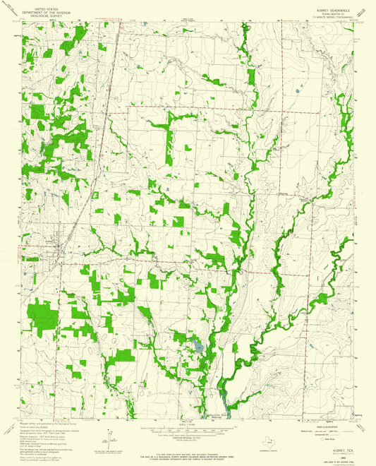 Topographical Map - Aubrey Texas Quad - USGS 1960 - 23 x 28.46 - Vintage Wall Art