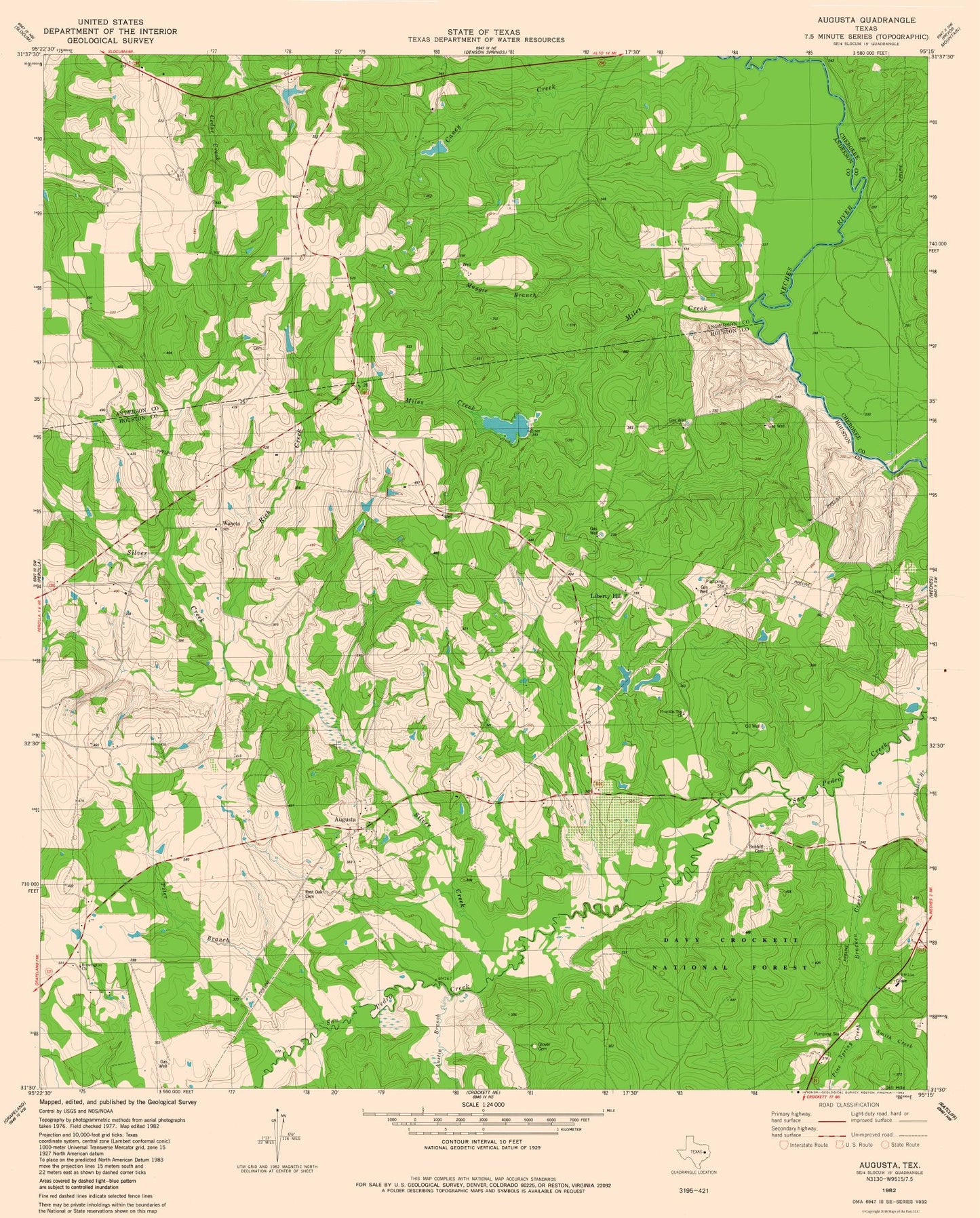 Topographical Map - Augusta Texas Quad - USGS 1982 - 23 x 28.60 - Vintage Wall Art