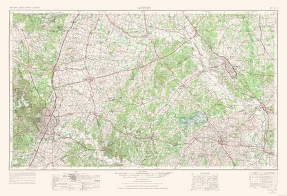 Topographical Map - Austin Texas Quad - USGS 1954 - 33.71 x 23 - Vintage Wall Art