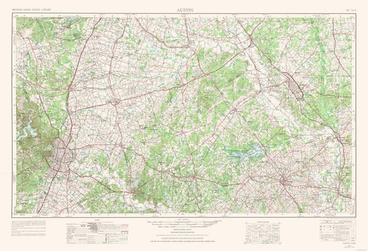 Topographical Map - Austin Texas Quad - USGS 1954 - 33.71 x 23 - Vintage Wall Art