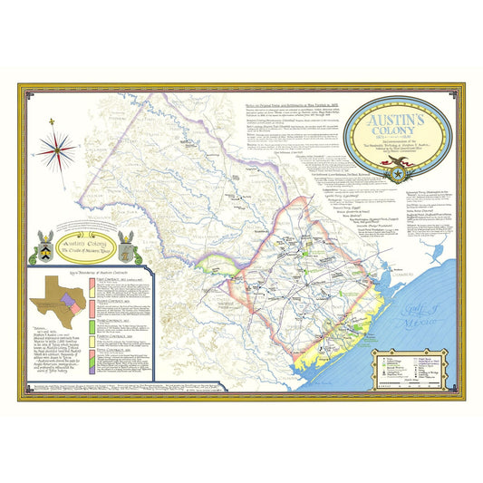 Historic County Map - Austin Colony Texas 1821-1836 - General Land Office 1993 - 31.75 x 23 - Vintage Wall Art