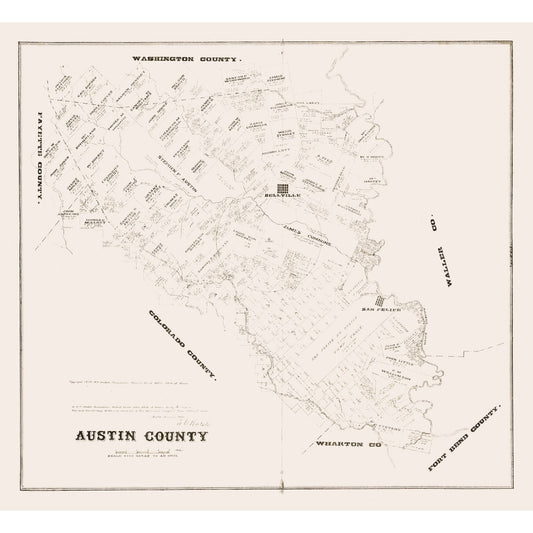 Historic County Map - Austin County Texas - Walsh 1879 - 25.11 x 23 - Vintage Wall Art