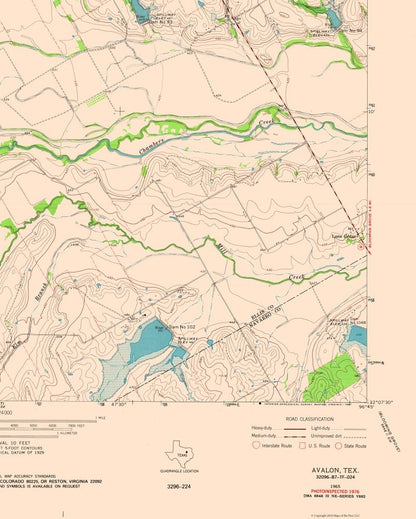 Topographical Map - Avalon Texas Quad - USGS 1976 - 23 x 28.71 - Vintage Wall Art