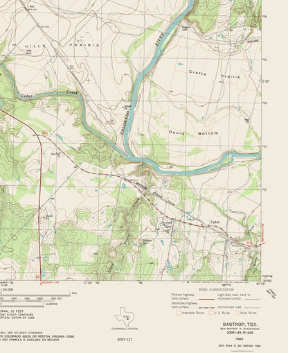 Topographical Map - Bastrop Texas Quad - USGS 1982 - 23 x 28.10 - Vintage Wall Art