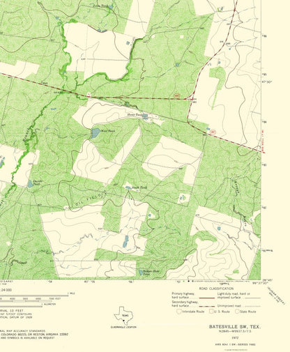 Topographical Map - Batesville Texas South West Quad - USGS 1972 - 23 x 27.90 - Vintage Wall Art