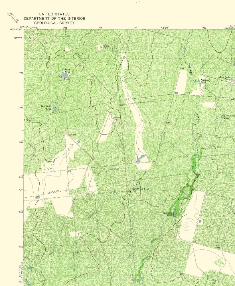 Topographical Map - Batesville Texas South West Quad - USGS 1972 - 23 x 27.90 - Vintage Wall Art