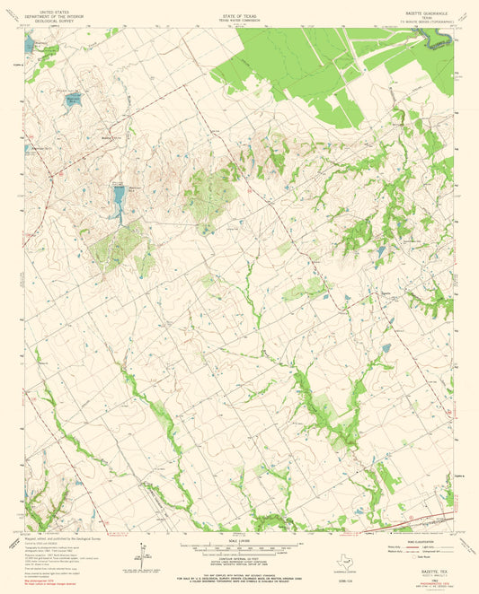 Topographical Map - Bazette Texas Quad - USGS 1962 - 23 x 28.58 - Vintage Wall Art