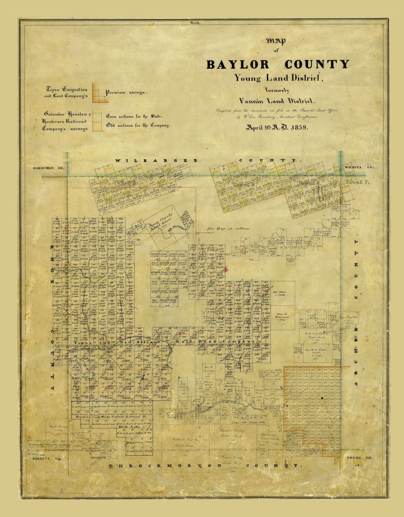 Historic County Map - Baylor County Texas - Rosenberg 1859 - 23 x 29.4 ...