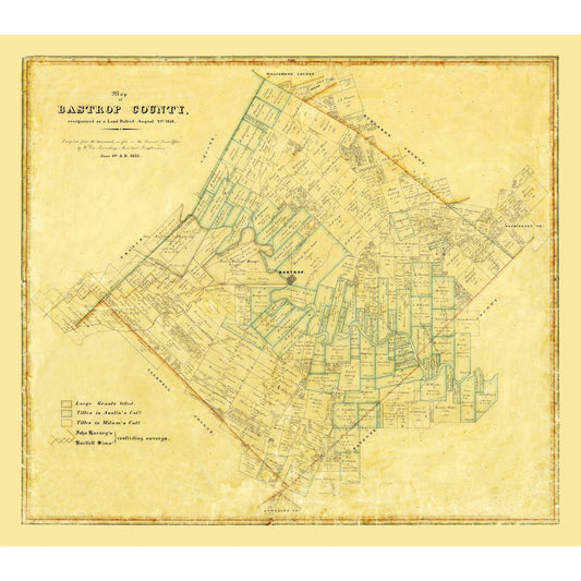 Historic County Map - Bastrop County Texas - Rosenberg 1861 - 26.10 x 23 - Vintage Wall Art