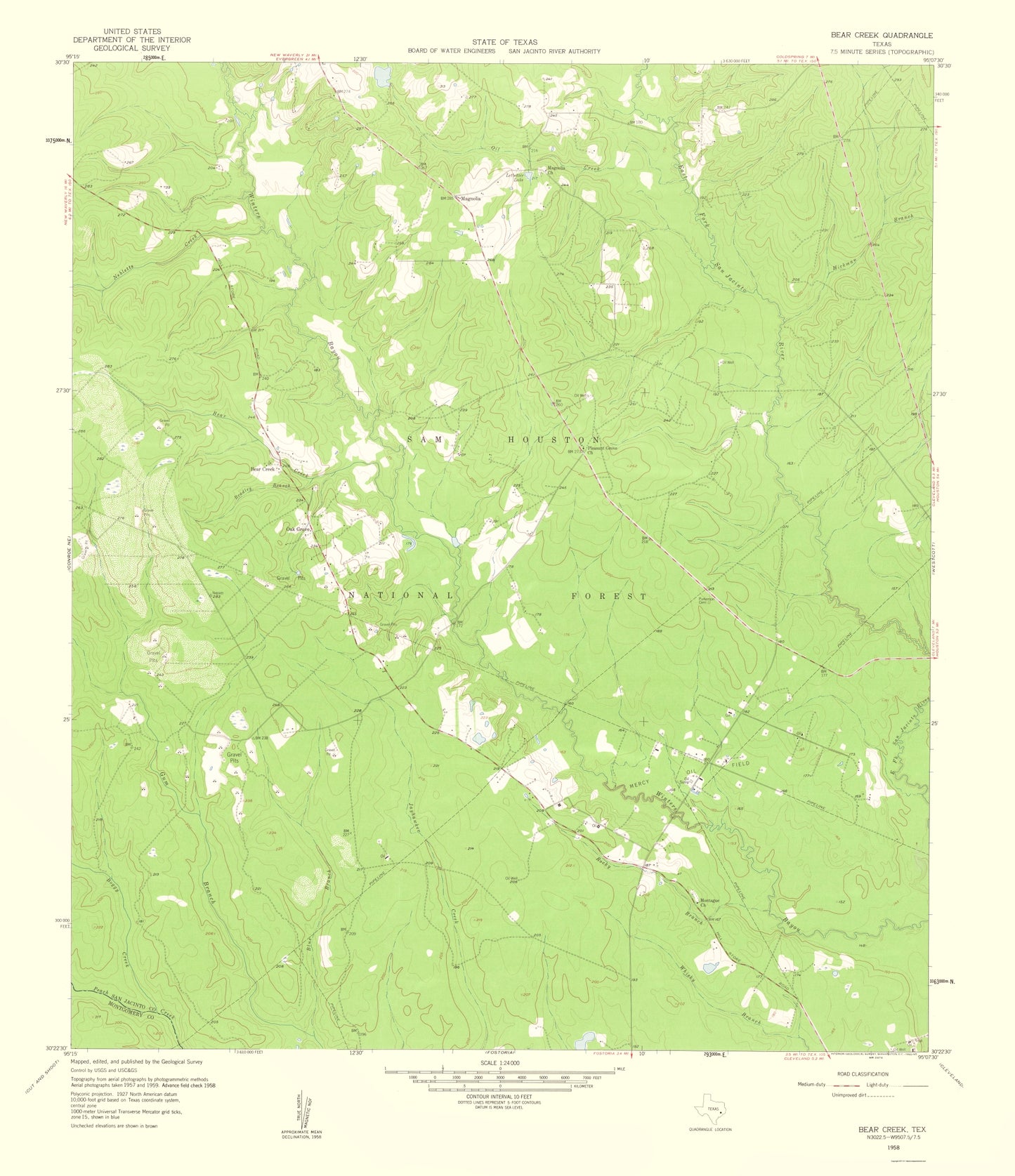 Topographical Map - Bear Creek Texas Quad - USGS 1960 - 23 x 26.66 - Vintage Wall Art