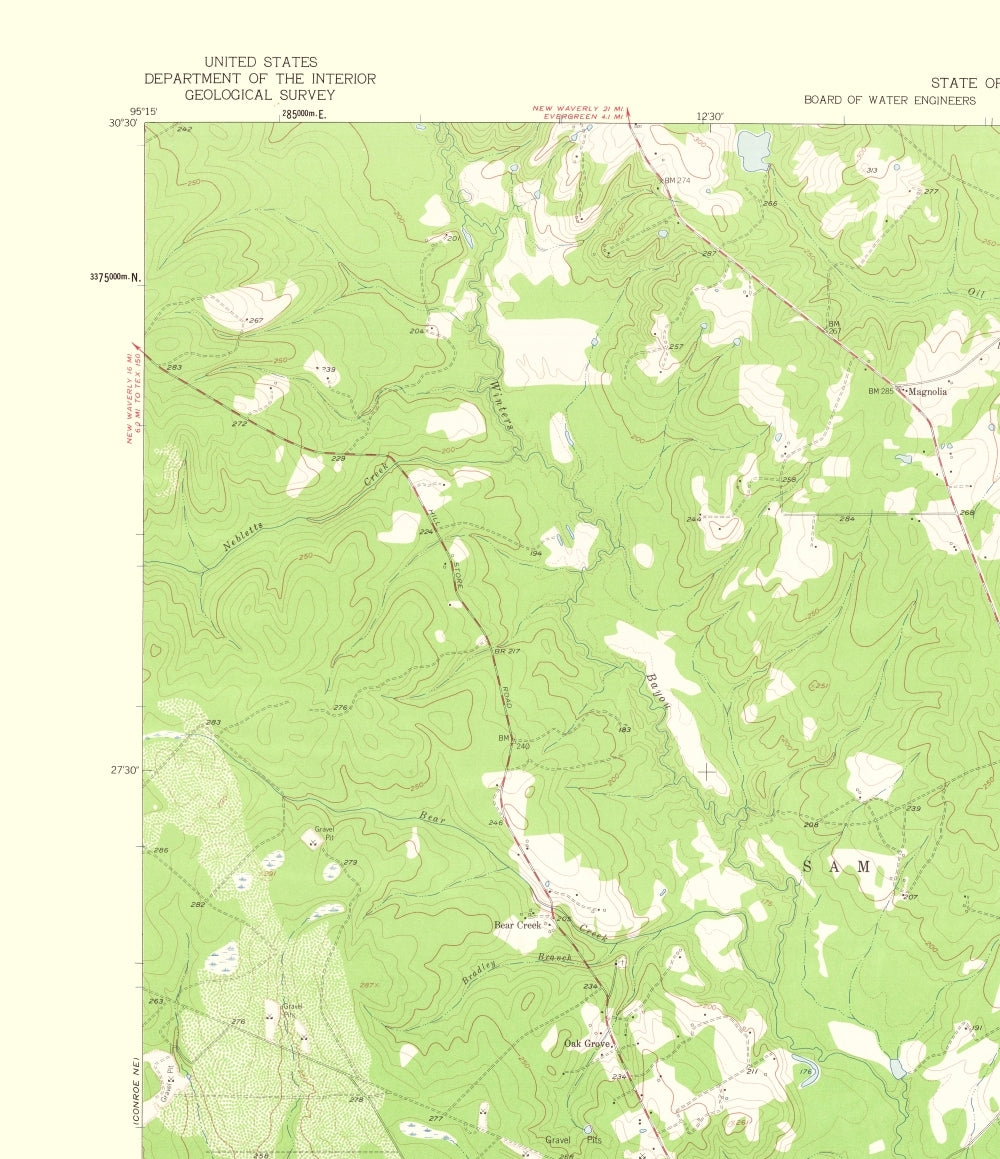 Topographical Map - Bear Creek Texas Quad - USGS 1960 - 23 x 26.66 - Vintage Wall Art