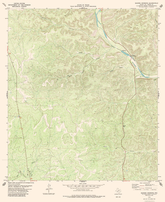 Topographical Map - Bakers Crossing Texas Quad - USGS 1979 - 23 x 28.18 - Vintage Wall Art