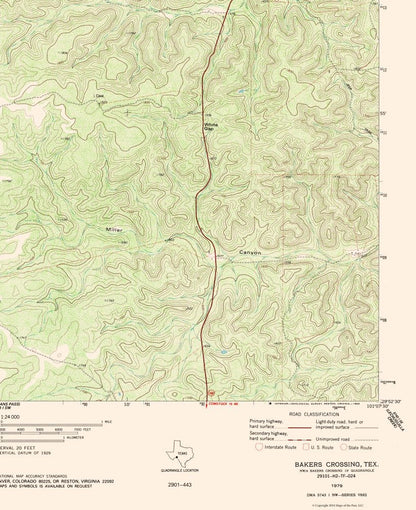 Topographical Map - Bakers Crossing Texas Quad - USGS 1979 - 23 x 28.18 - Vintage Wall Art