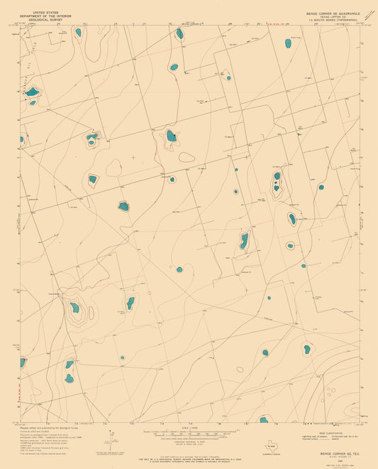 Topographical Map - Benge Corner Texas South East Quad - USGS 1968 - 23 x 28.47 - Vintage Wall Art