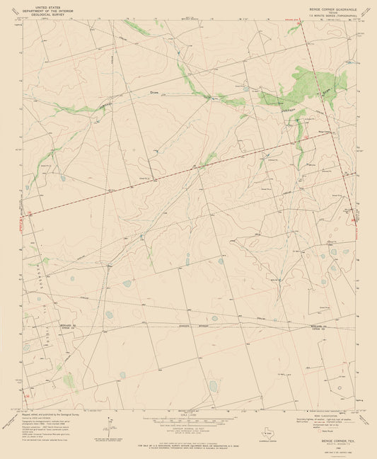 Topographical Map - Benge Corner Texas Quad - USGS 1968 - 23 x 27.98 - Vintage Wall Art