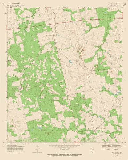 Topographical Map - Bull Creek Texas Quad - USGS 1969 - 23 x 28.88 - Vintage Wall Art