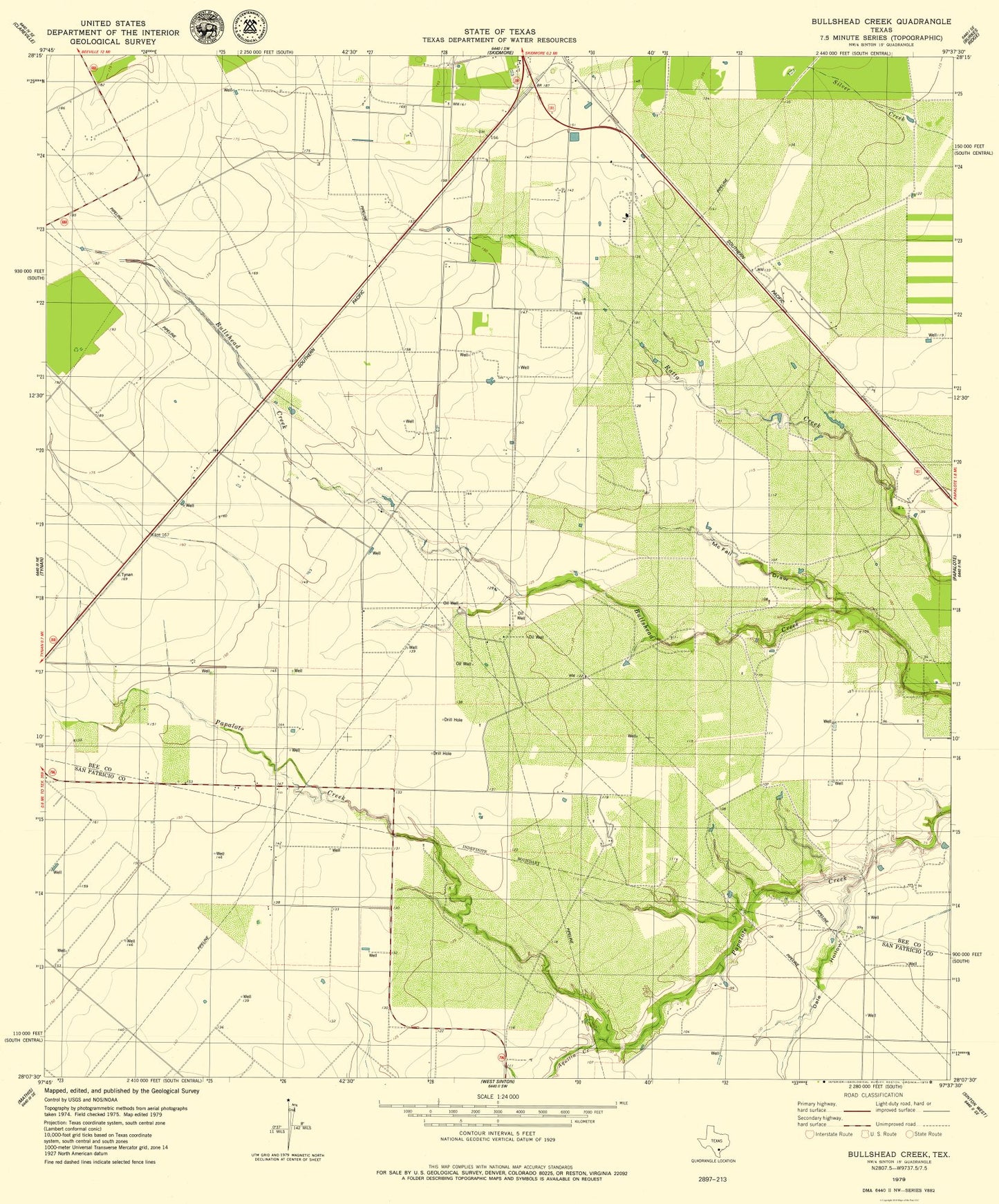 Topographical Map - Bullshead Creek Texas Quad - USGS 1979 - 23 x 27.70 - Vintage Wall Art