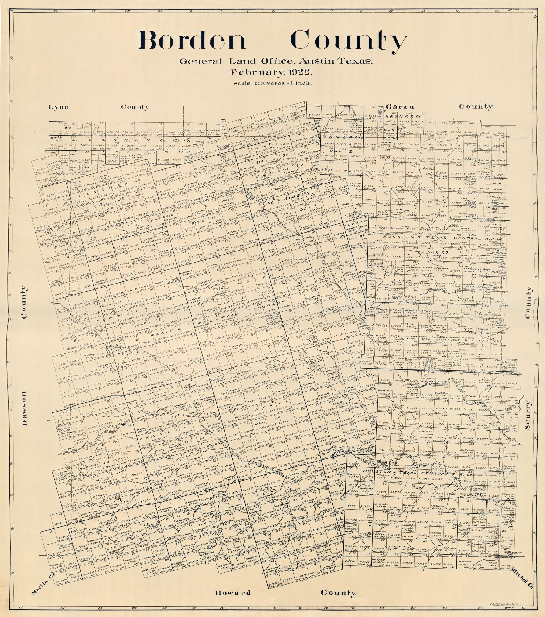 Historic County Map - Borden County Texas - Hedick 1922 - 23 x 26.04 ...