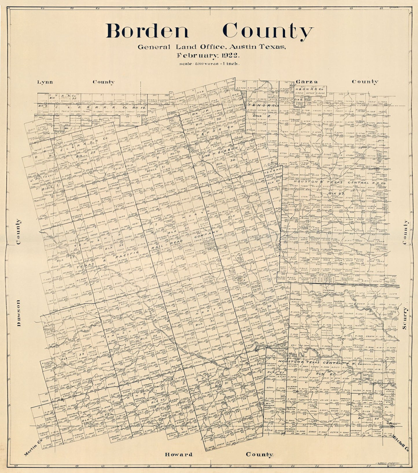 Historic County Map - Borden County Texas - Hedick 1922 - 23 x 26.04 - Vintage Wall Art