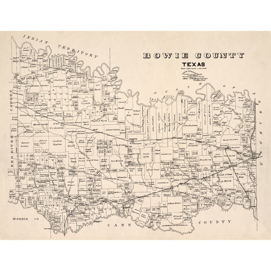 Historic County Map - Bowie County Texas - Abrams 1894 - Vintage Wall Art