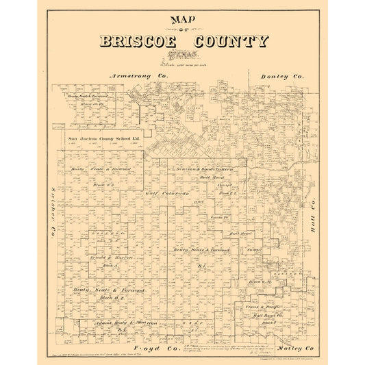 Historic County Map - Briscoe County Texas - Walsh 1879 - Vintage Wall Art