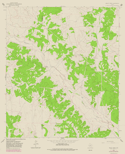 Topographical Map - Bailey Draw Texas Quad - USGS 1964 - 23 x 28.34 - Vintage Wall Art