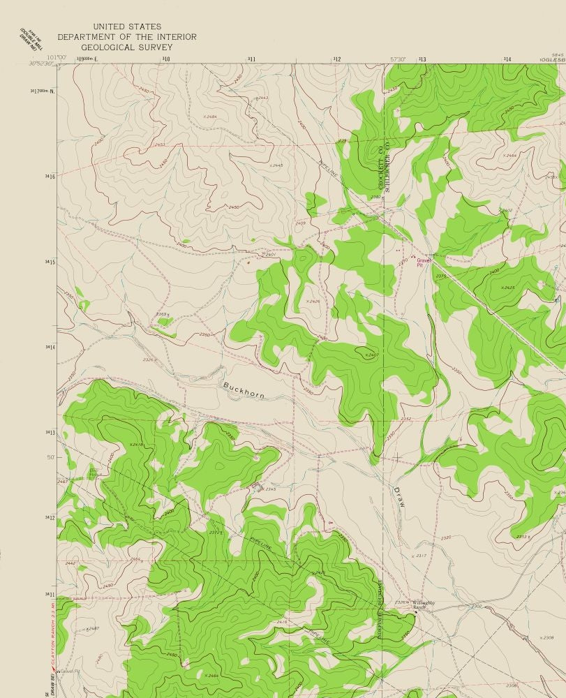 Topographical Map - Bailey Draw Texas Quad - USGS 1964 - 23 x 28.34 - Vintage Wall Art