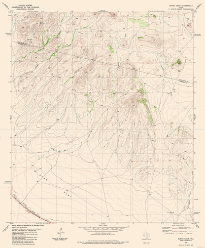 Topographical Map - Burro Draw Texas Quad - USGS 1983 - 23 x 27.73 - Vintage Wall Art