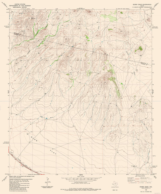 Topographical Map - Burro Draw Texas Quad - USGS 1983 - 23 x 27.73 - Vintage Wall Art