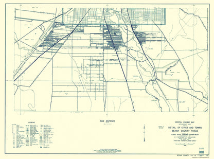 Historic County Map - Bexar County Texas - Highway Department 1936 - 23 x 30.96 - Vintage Wall Art