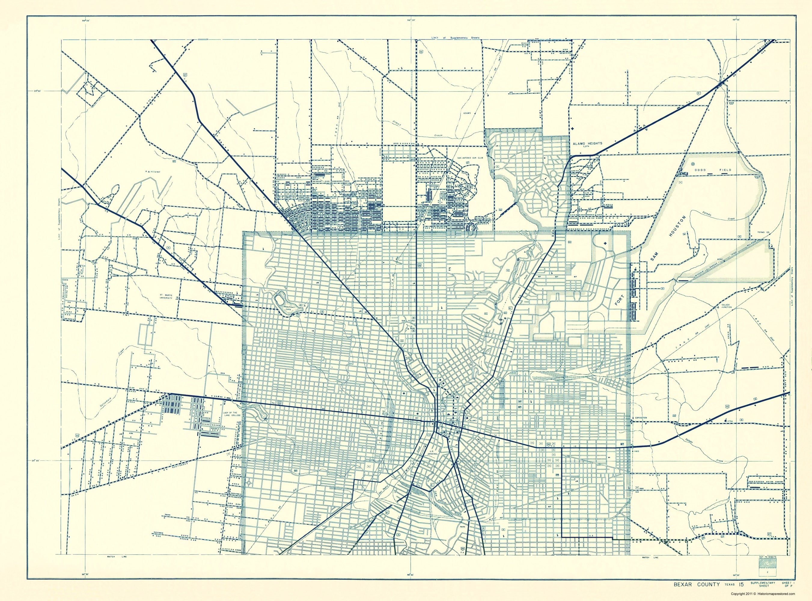 Bexar Map Historic County Map - Bexar County Texas - Highway Department 1936 - V ...