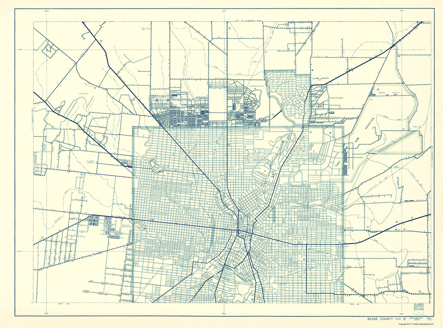 Historic County Map - Bexar County Texas - Highway Department 1936 - 23 x 31.07 - Vintage Wall Art