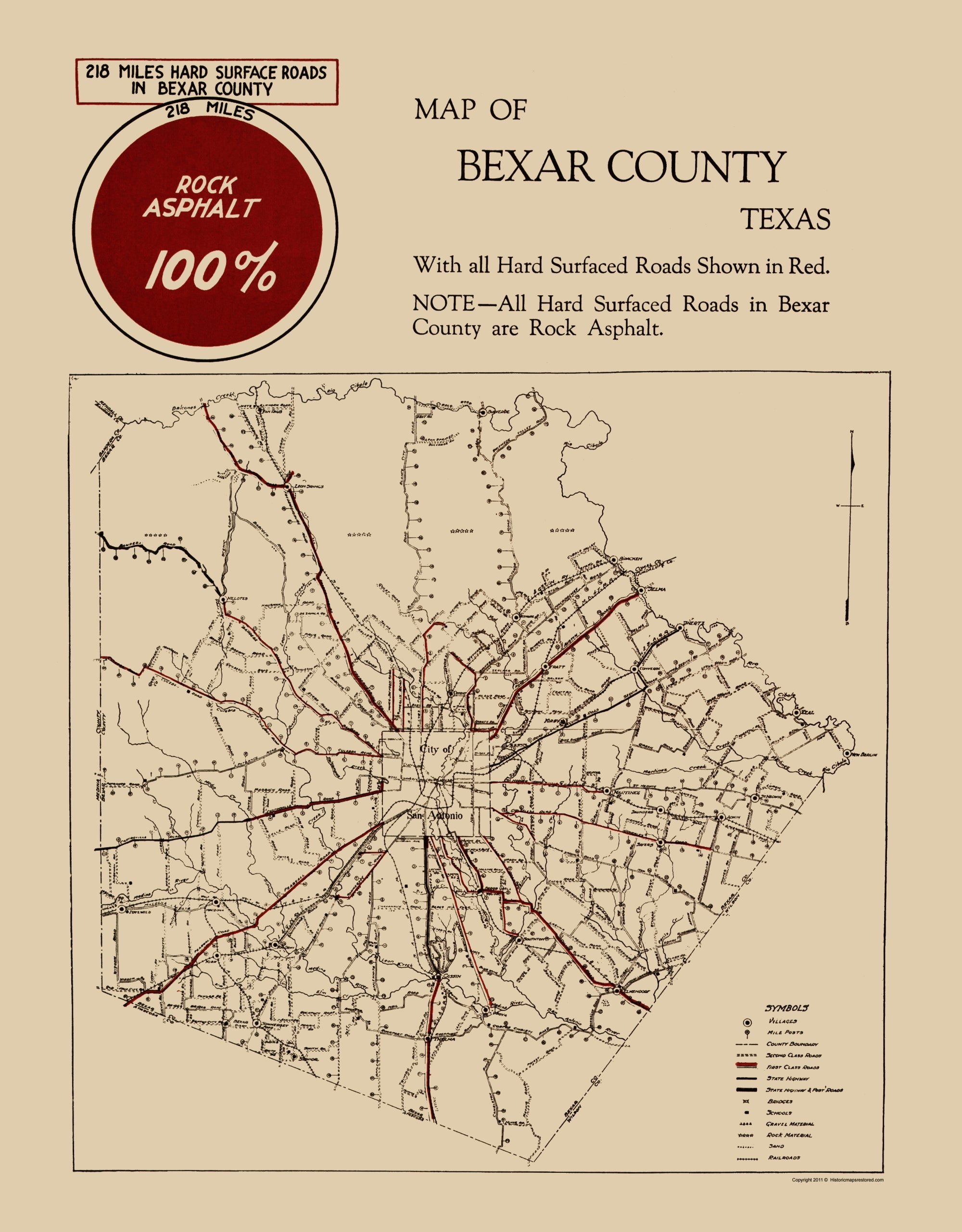 Historic County Map - Bexar County Texas Roads - 1923 - Vintage Wall A ...
