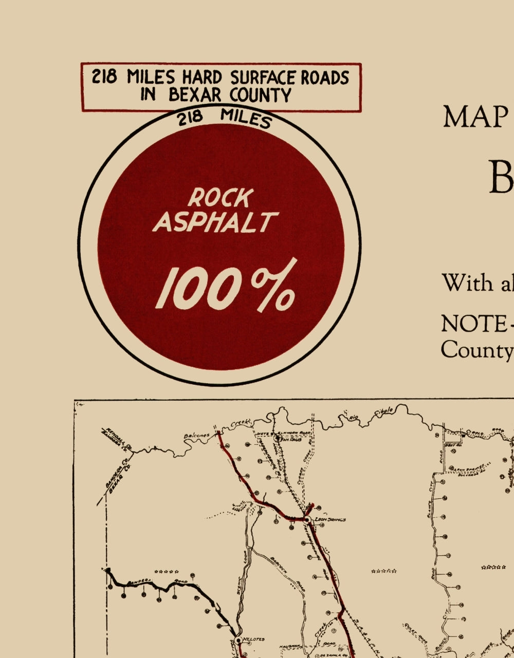 Historic County Map - Bexar County Texas Roads - 1923 - 23 x 29.46 - Vintage Wall Art