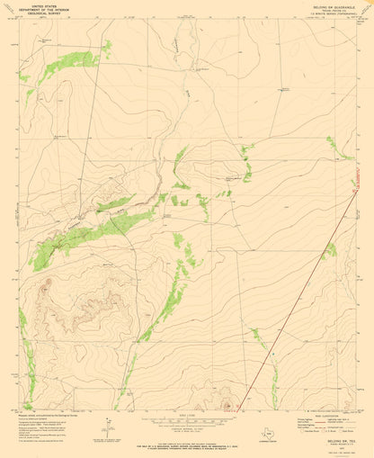 Topographical Map - Belding Texas South West Quad - USGS 1970 - 23 x 28.12 - Vintage Wall Art