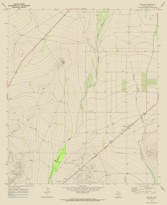 Topographical Map - Belding Texas Quad - USGS 1970 - 23 x 28.25 - Vintage Wall Art