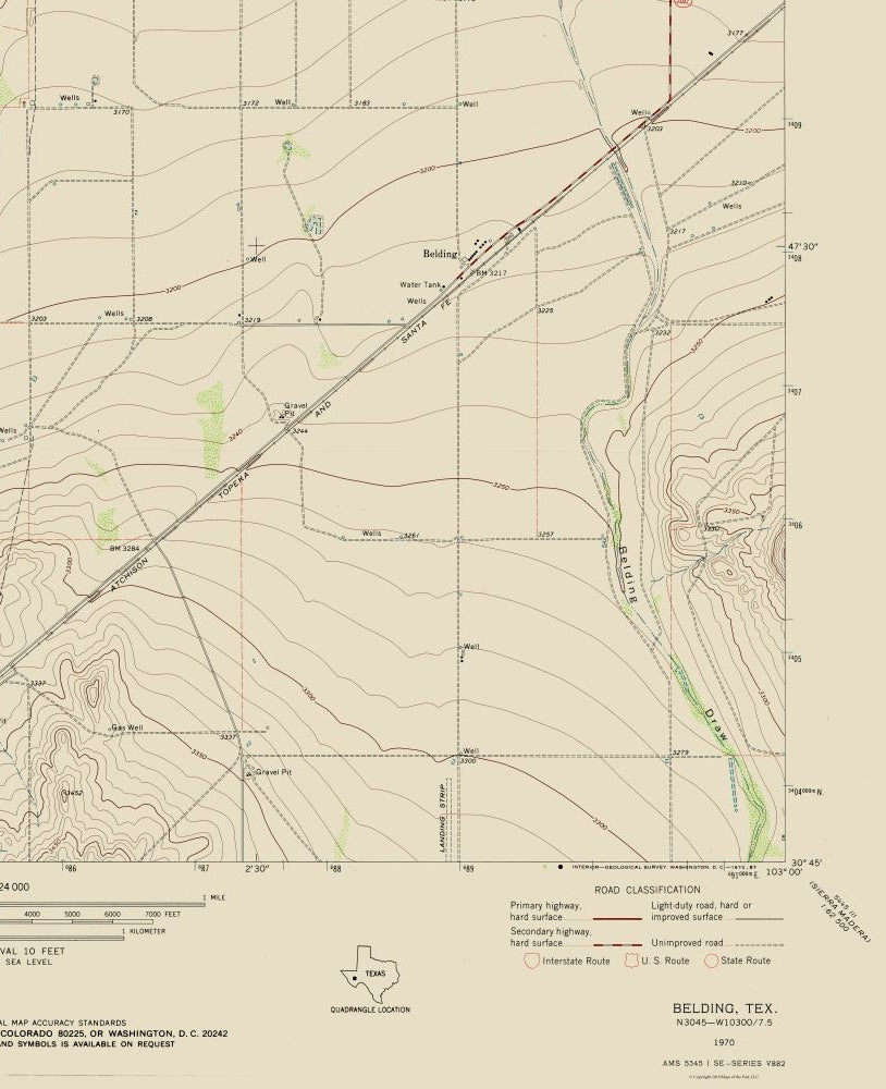 Topographical Map - Belding Texas Quad - USGS 1970 - 23 x 28.25 - Vintage Wall Art