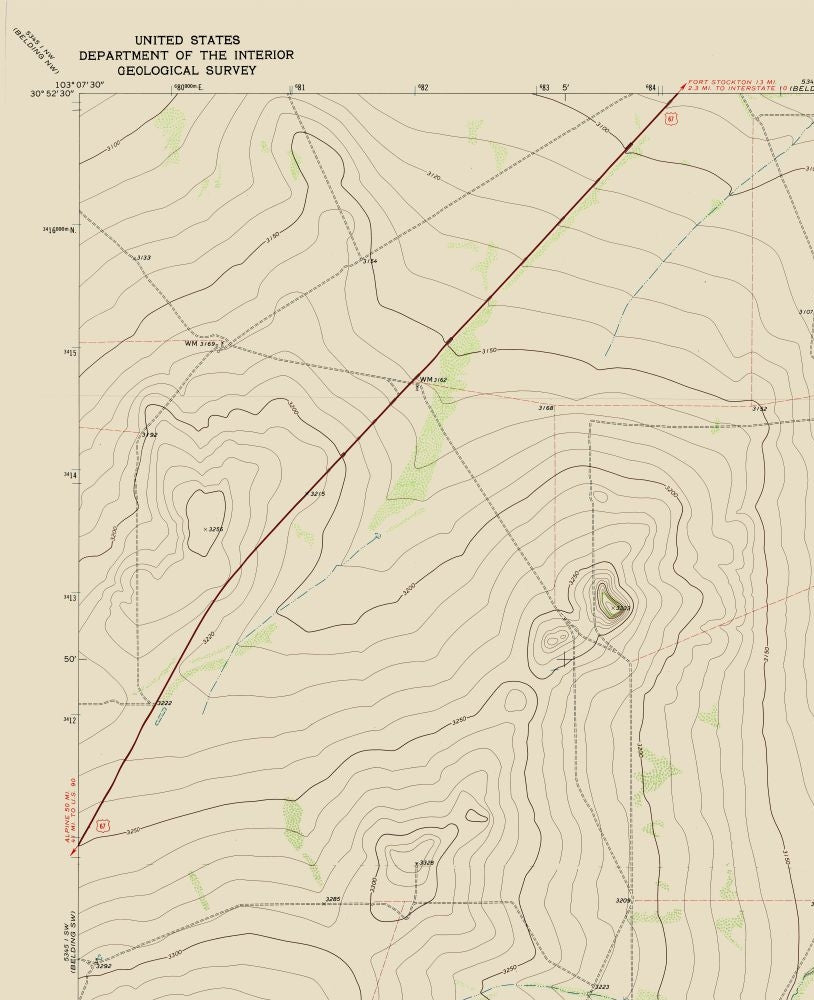 Topographical Map - Belding Texas Quad - USGS 1970 - 23 x 28.25 - Vintage Wall Art