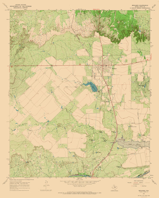 Topographical Map - Benjamin Texas Quad - USGS 1967 - 23 x 28.71 - Vintage Wall Art