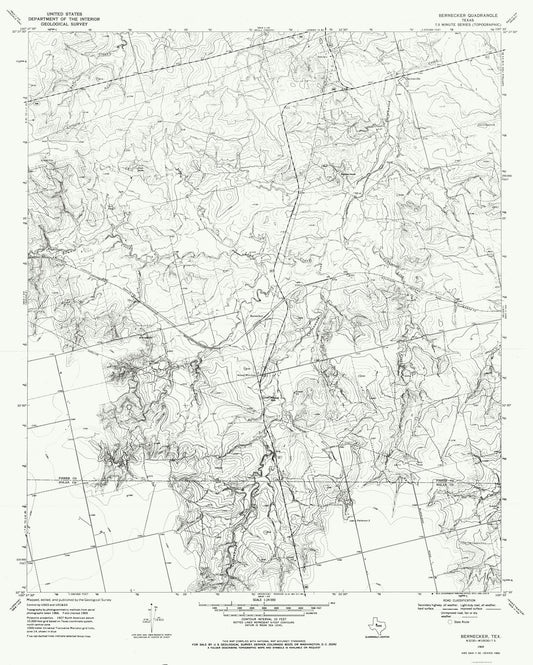 Topographical Map - Bernecker Texas Quad - USGS 1969 - 23 x 28.71 - Vintage Wall Art