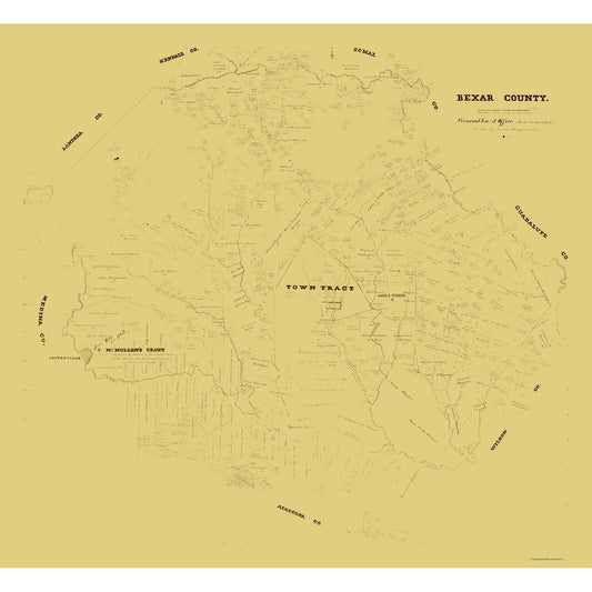 Historic County Map - Bexar County Texas - Klappenbach 1871 - Vintage Wall Art